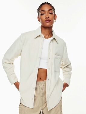Aritzia TNA Sno Polar Button-Up Shirt Mullein Cream Fleece Jacket Size 2XL Cozy